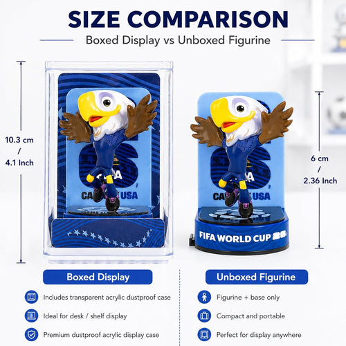 FIFA World Cup 2026 Mascot Figurines Set of 3 – USA Eagle, Mexico Jaguar & Canada Moose Collectible Soccer Statues with Display Case (6cm-A)