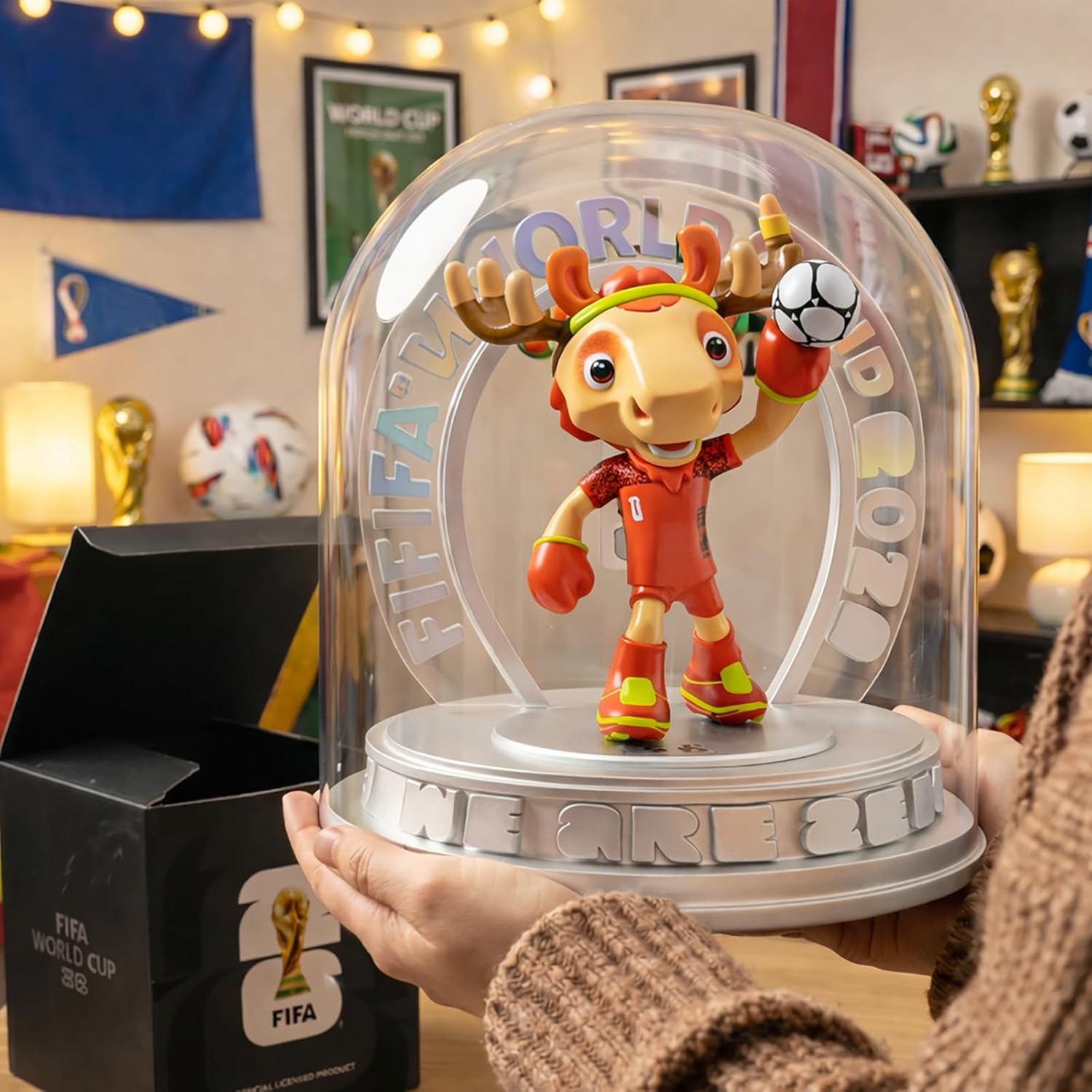 FIFA World Cup 2026 Canada Mascot Maple the Moose Figurine – Personalized Laser Engraved Display Statue with Acrylic Dome | Official Licensed Soccer Gift
