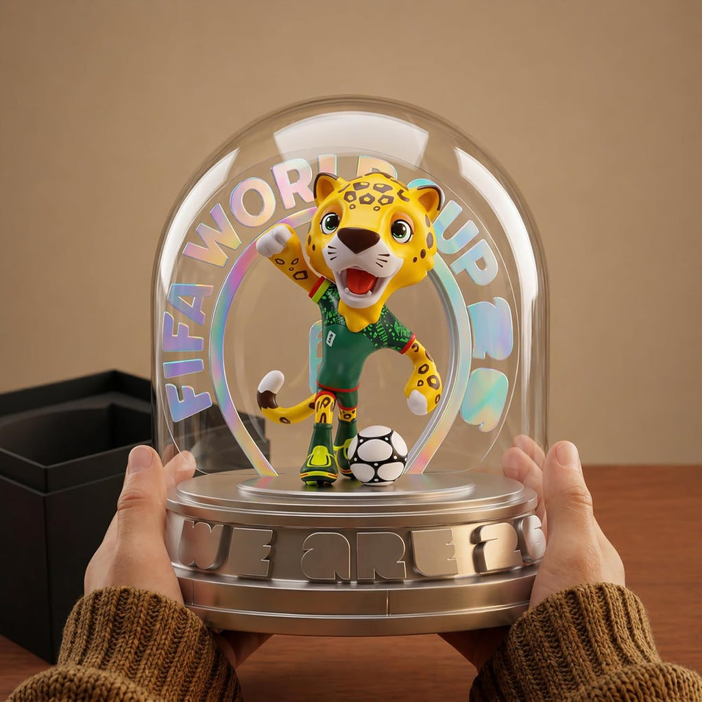 FIFA World Cup 2026 Mexico Mascot Zayu Jaguar Figurine – Personalized Laser Engraved Display Statue with Acrylic Dome | Official Licensed Soccer Gift