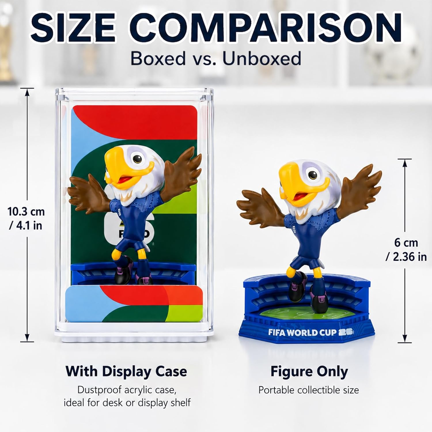 FIFA World Cup 2026 Mascot Figurines Set of 3 – USA Eagle, Mexico Jaguar & Canada Moose Collectible Soccer Statues with Display Case (6cm)