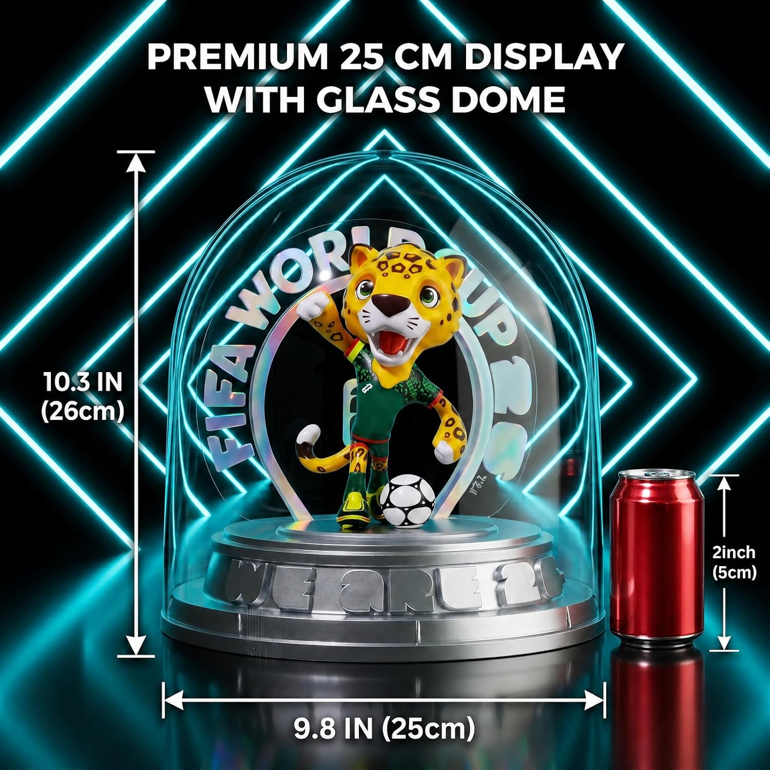 FIFA World Cup 2026 Mexico Mascot Zayu Jaguar Figurine – Personalized Laser Engraved Display Statue with Acrylic Dome | Official Licensed Soccer Gift