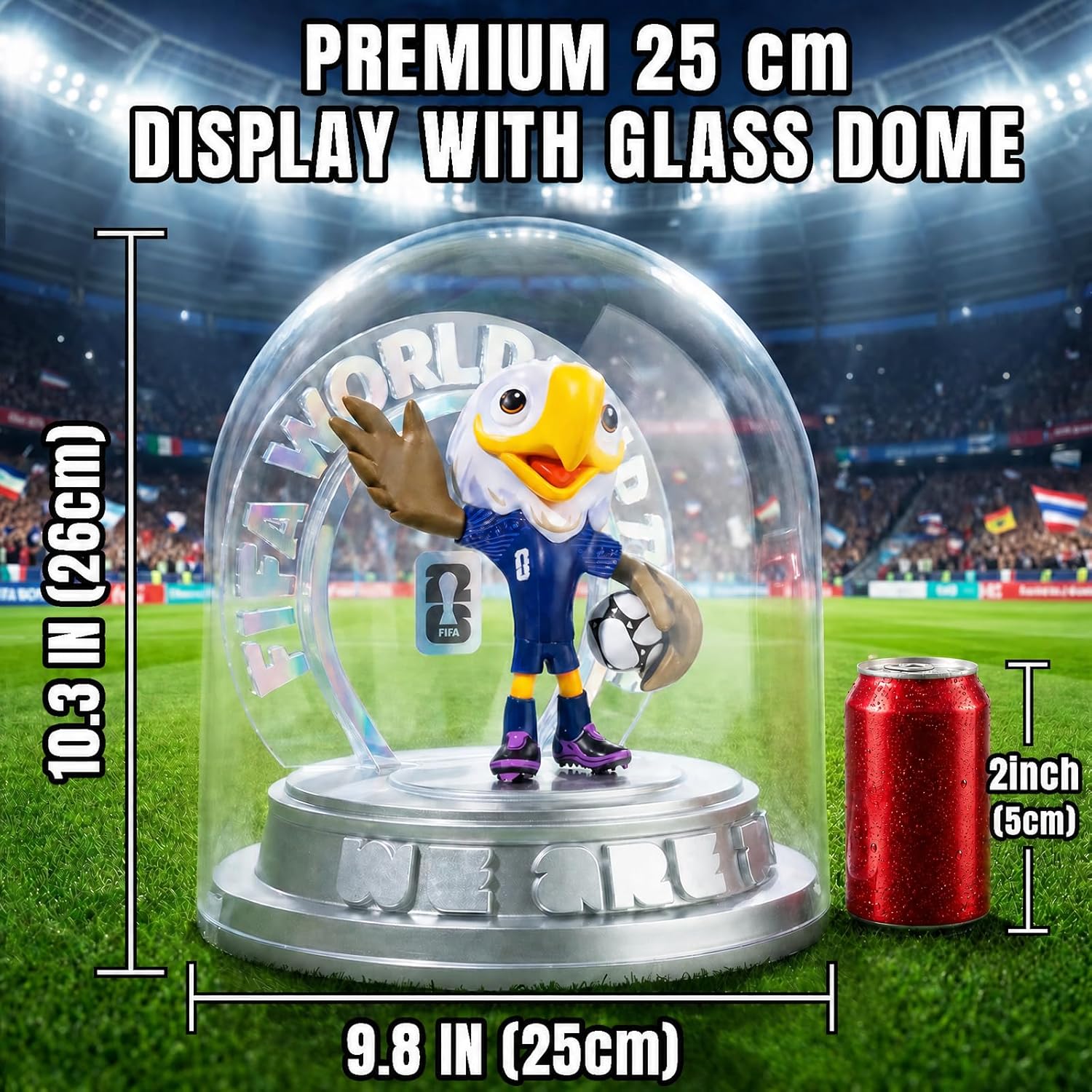 FIFA World Cup 2026 USA Mascot Clutch the Bald Eagle Figurine – Personalized Laser Engraved Display Statue with Acrylic Dome | Official Licensed Soccer Gift