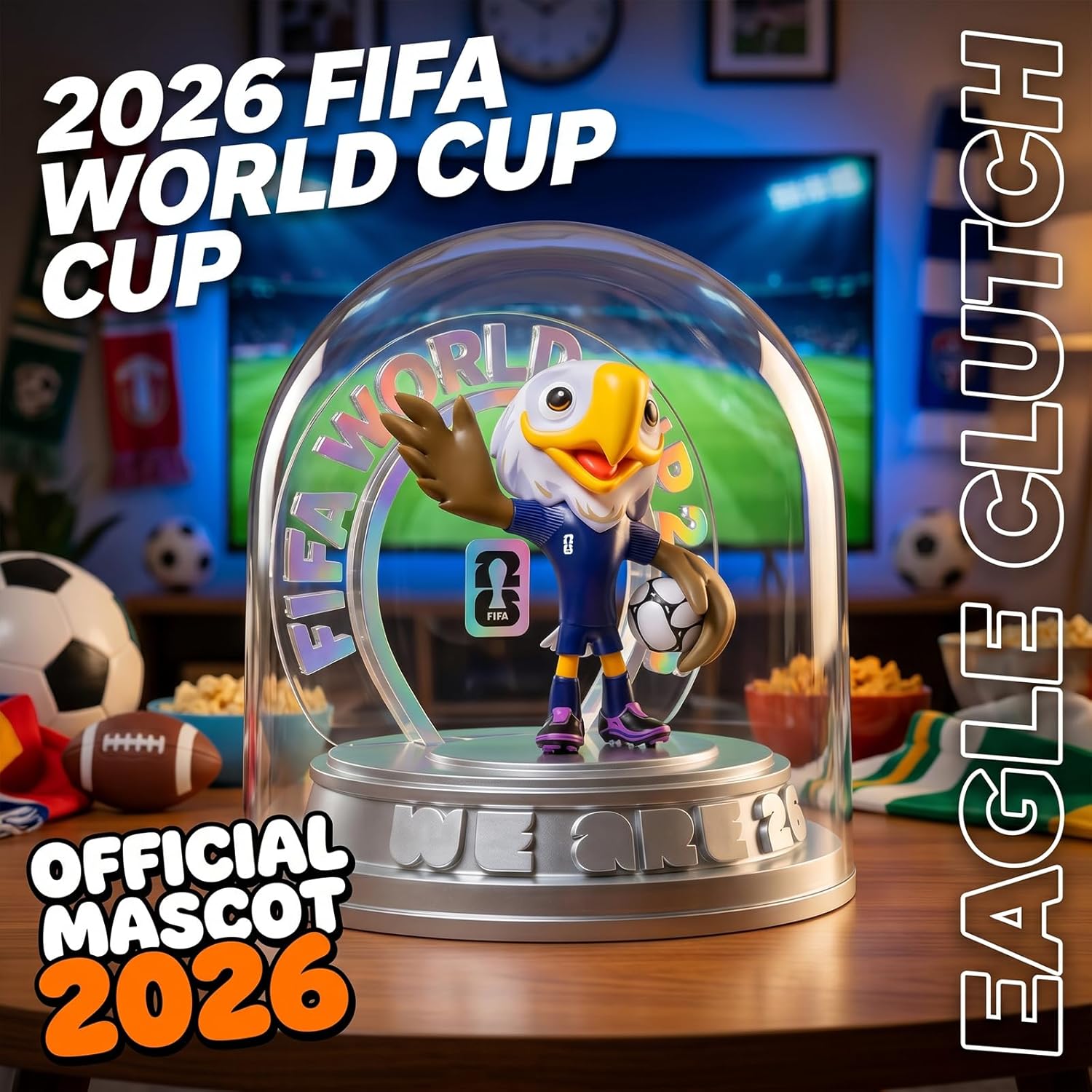 FIFA World Cup 2026 USA Mascot Clutch the Bald Eagle Figurine – Personalized Laser Engraved Display Statue with Acrylic Dome | Official Licensed Soccer Gift