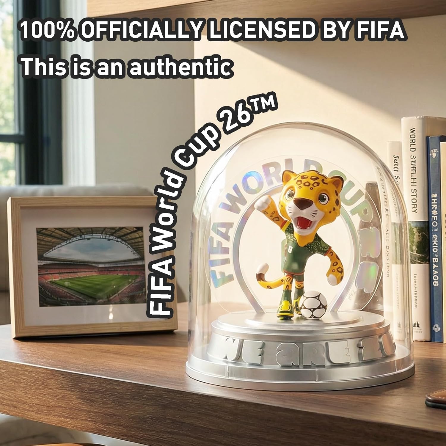 FIFA World Cup 2026 Mexico Mascot Zayu Jaguar Figurine – Personalized Laser Engraved Display Statue with Acrylic Dome | Official Licensed Soccer Gift