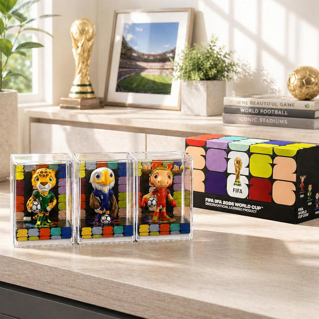 FIFA World Cup 2026 Mascot Figurines Set of 3 – USA Eagle, Mexico Jaguar & Canada Moose Collectible Soccer Statues with Display Case