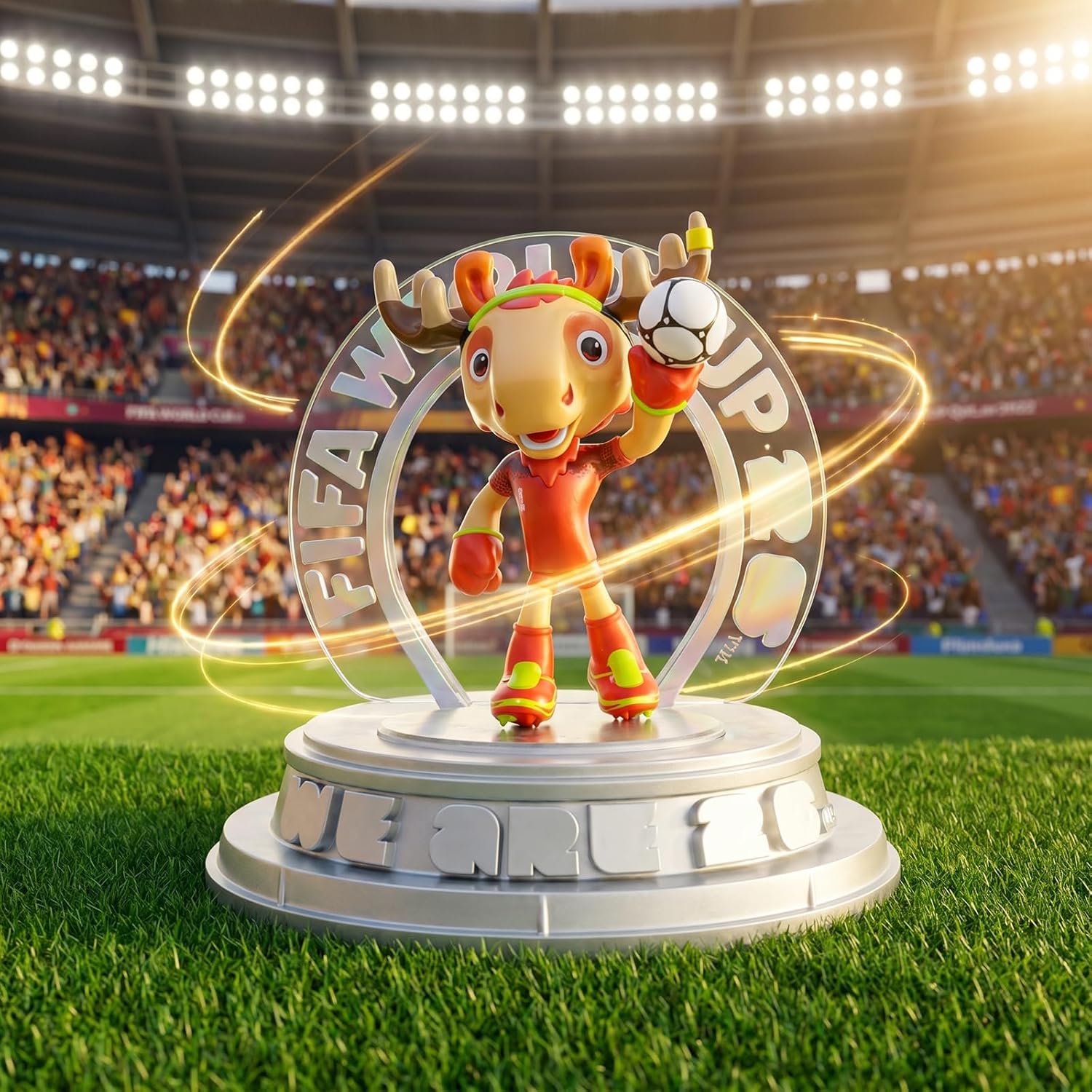 FIFA World Cup 2026 Canada Mascot Maple the Moose Figurine – Personalized Laser Engraved Display Statue with Acrylic Dome | Official Licensed Soccer Gift