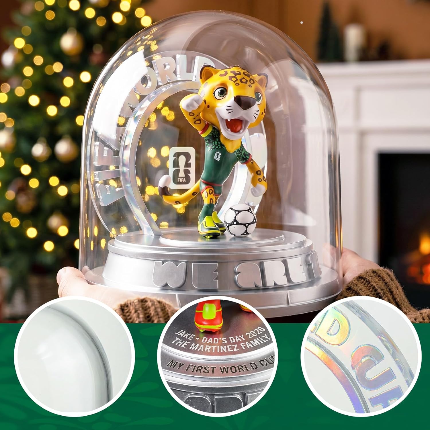 FIFA World Cup 2026 Mexico Mascot Zayu Jaguar Figurine – Personalized Laser Engraved Display Statue with Acrylic Dome | Official Licensed Soccer Gift