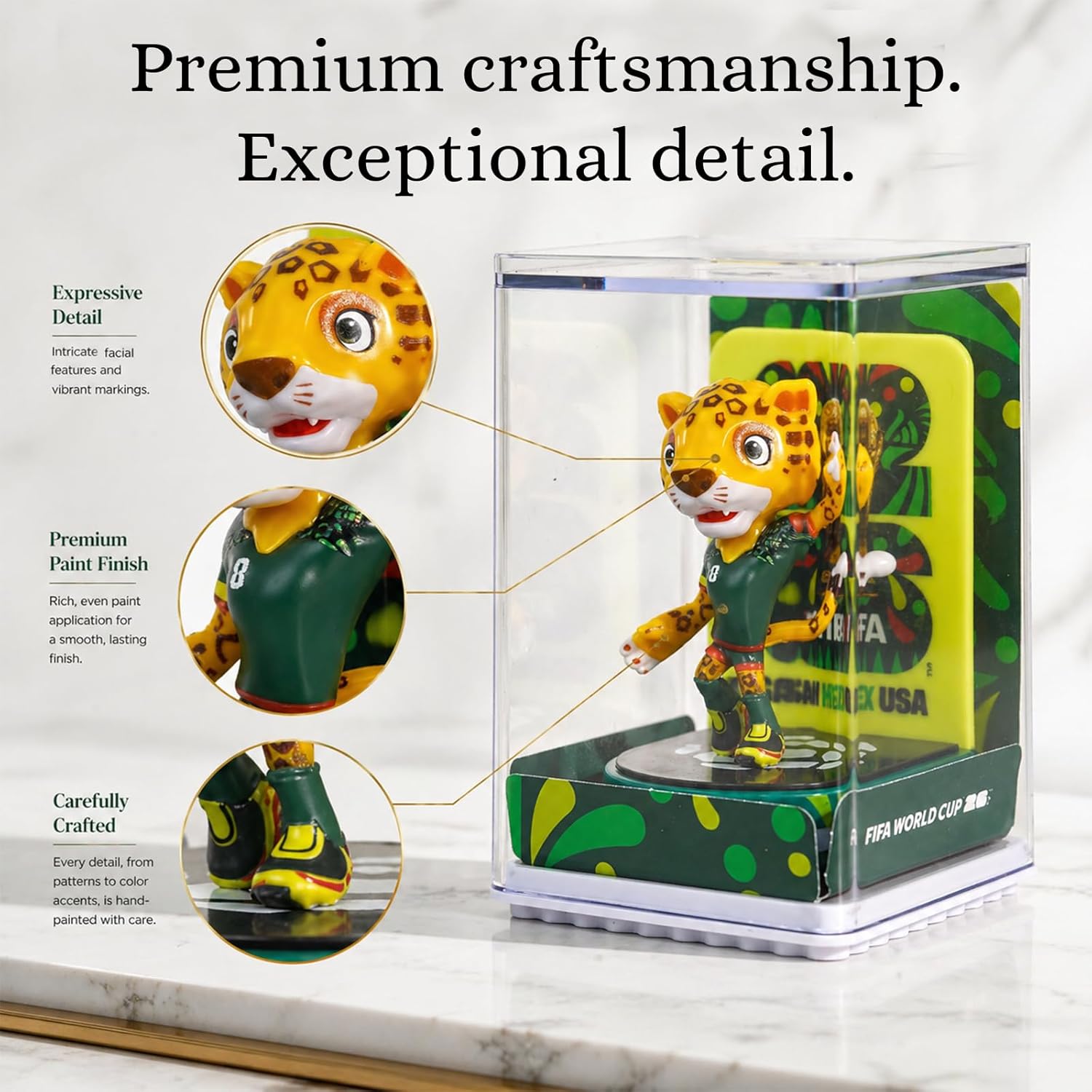 FIFA World Cup 2026 Mascot Figurines Set of 3 – USA Eagle, Mexico Jaguar & Canada Moose Collectible Soccer Statues with Display Case (6cm)
