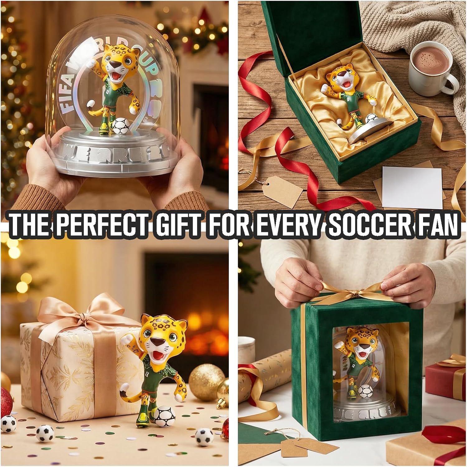 FIFA World Cup 2026 Mexico Mascot Zayu Jaguar Figurine – Personalized Laser Engraved Display Statue with Acrylic Dome | Official Licensed Soccer Gift