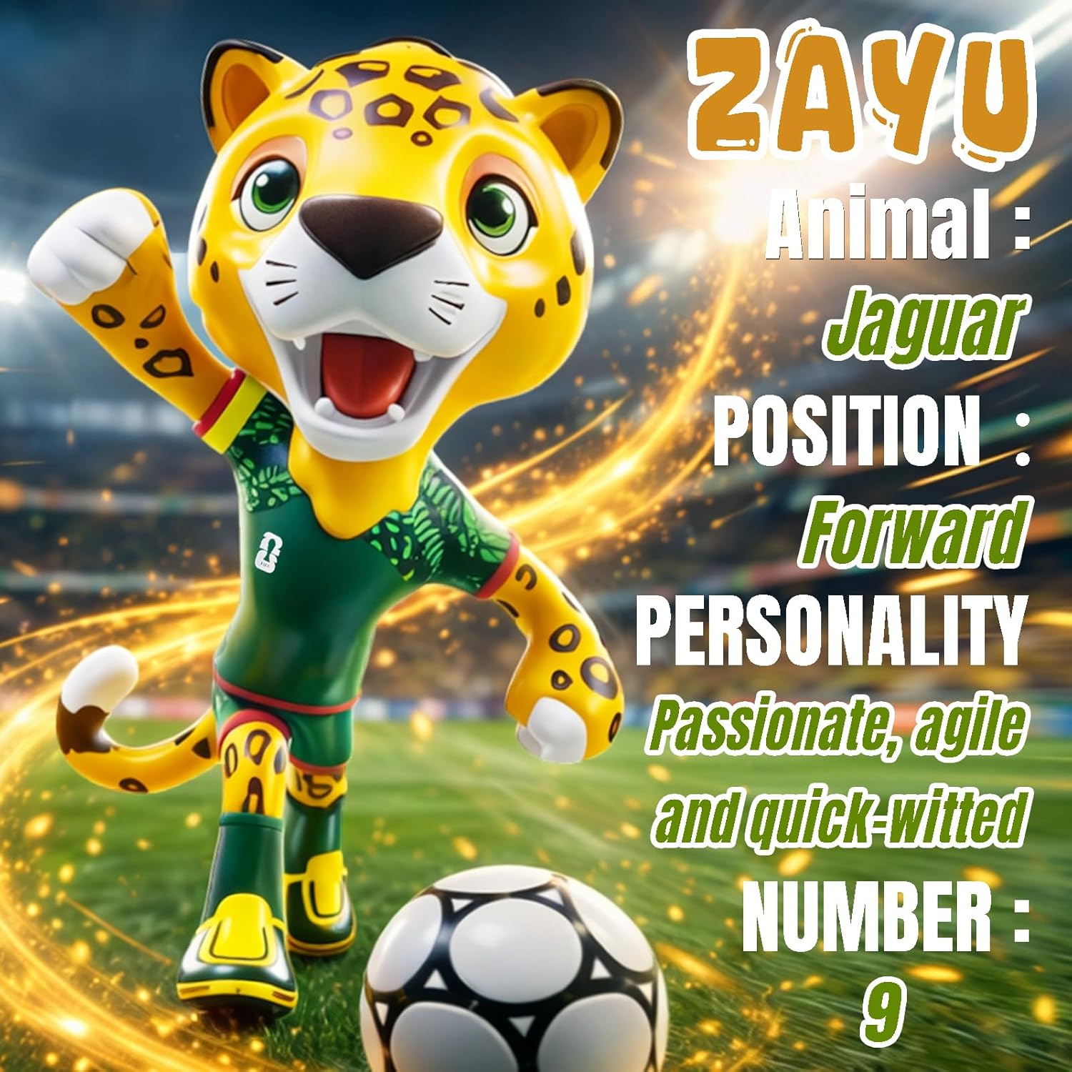 FIFA World Cup 2026 Mexico Mascot Zayu Jaguar Figurine – Personalized Laser Engraved Display Statue with Acrylic Dome | Official Licensed Soccer Gift