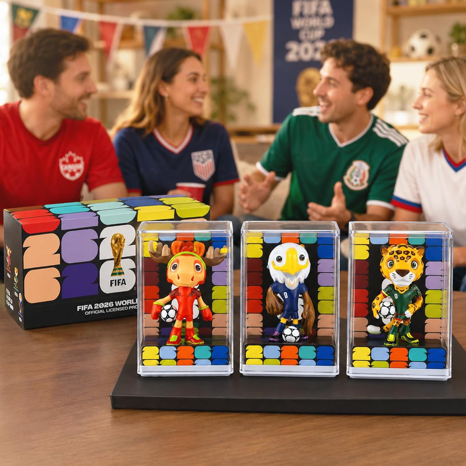 FIFA World Cup 2026 Mascot Figurines Set of 3 – USA Eagle, Mexico Jaguar & Canada Moose Collectible Soccer Statues with Display Case
