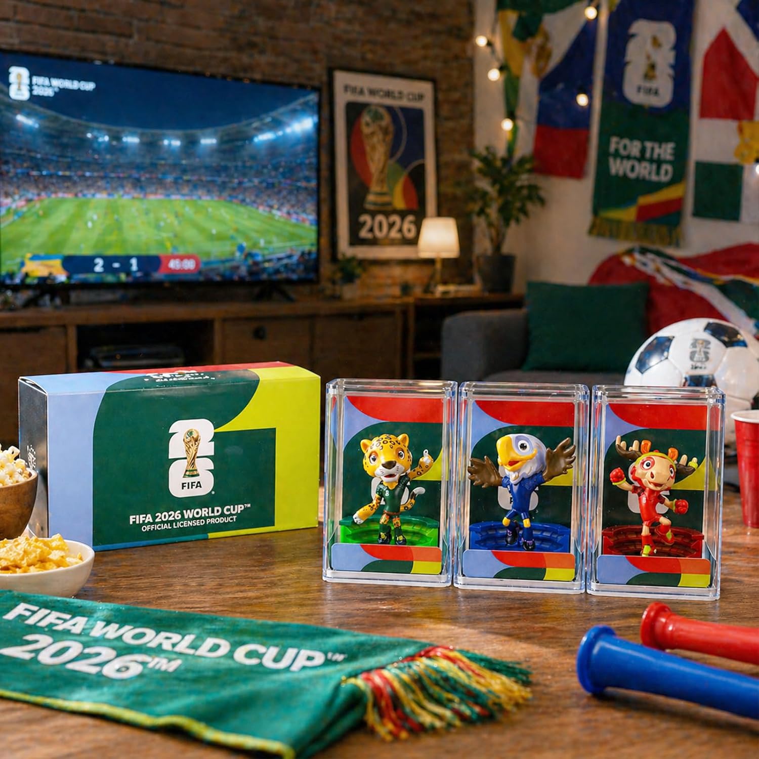 FIFA World Cup 2026 Mascot Figurines Set of 3 – USA Eagle, Mexico Jaguar & Canada Moose Collectible Soccer Statues with Display Case (6cm)